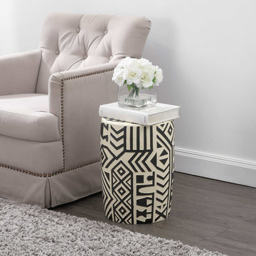 Drornzok 17.75" Geometric Drum Garden Stool - JONATHAN Y